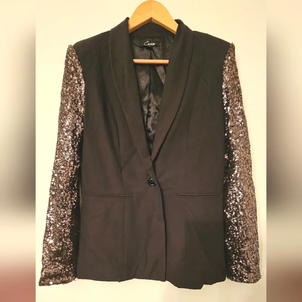 Cecico Black Sequin Sleeve Women's Blazer - Picture 3 of 4